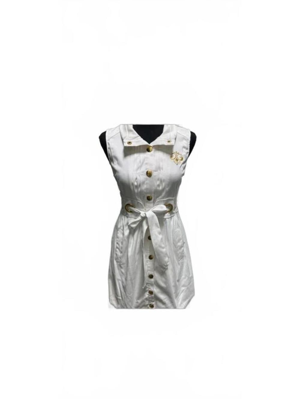 Rare Beyoncé House of Deréon  Y2K White Button-Front Sleeveless Dress with Belt